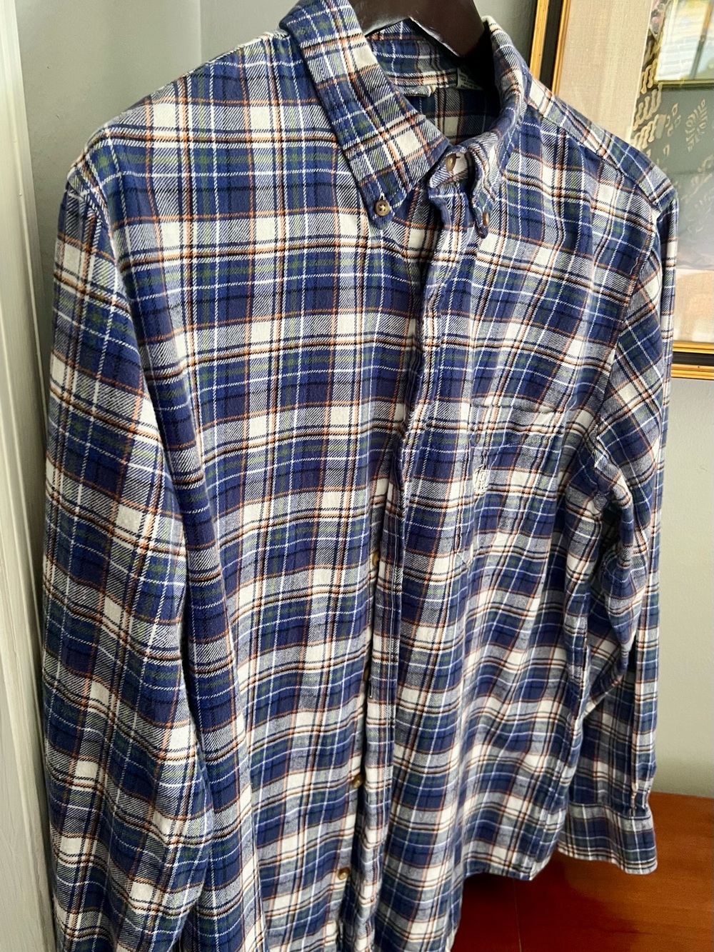 Chaps Men's Blue/White/Green/Orange Plaid Button-Down Shirt size L, 100% Cotton